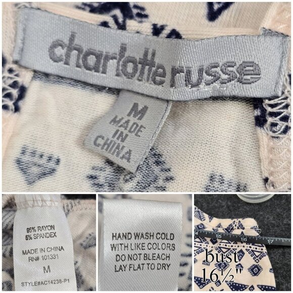 Charlotte Russe ✦ Sleeveless Boho Crop Top ✦ Navy Geometric Print & Lace Hem M - Picture 9 of 13